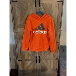 Adidas Kids Orange Slim Fit Pullover Hoodie Logo Sweatshirt Size 10/12 Medium